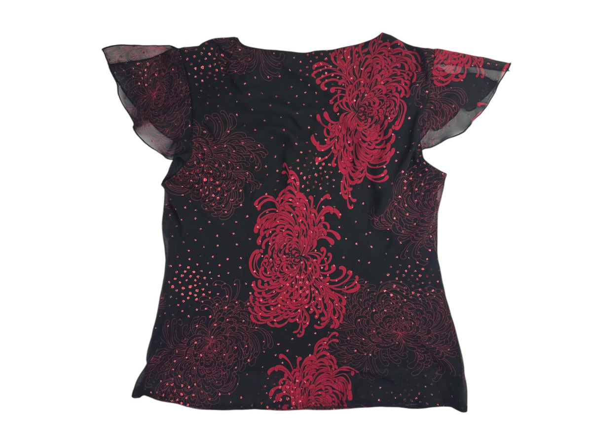 Vintage Y2K Black Blouse with Red Sequin Embellishments l Size Small