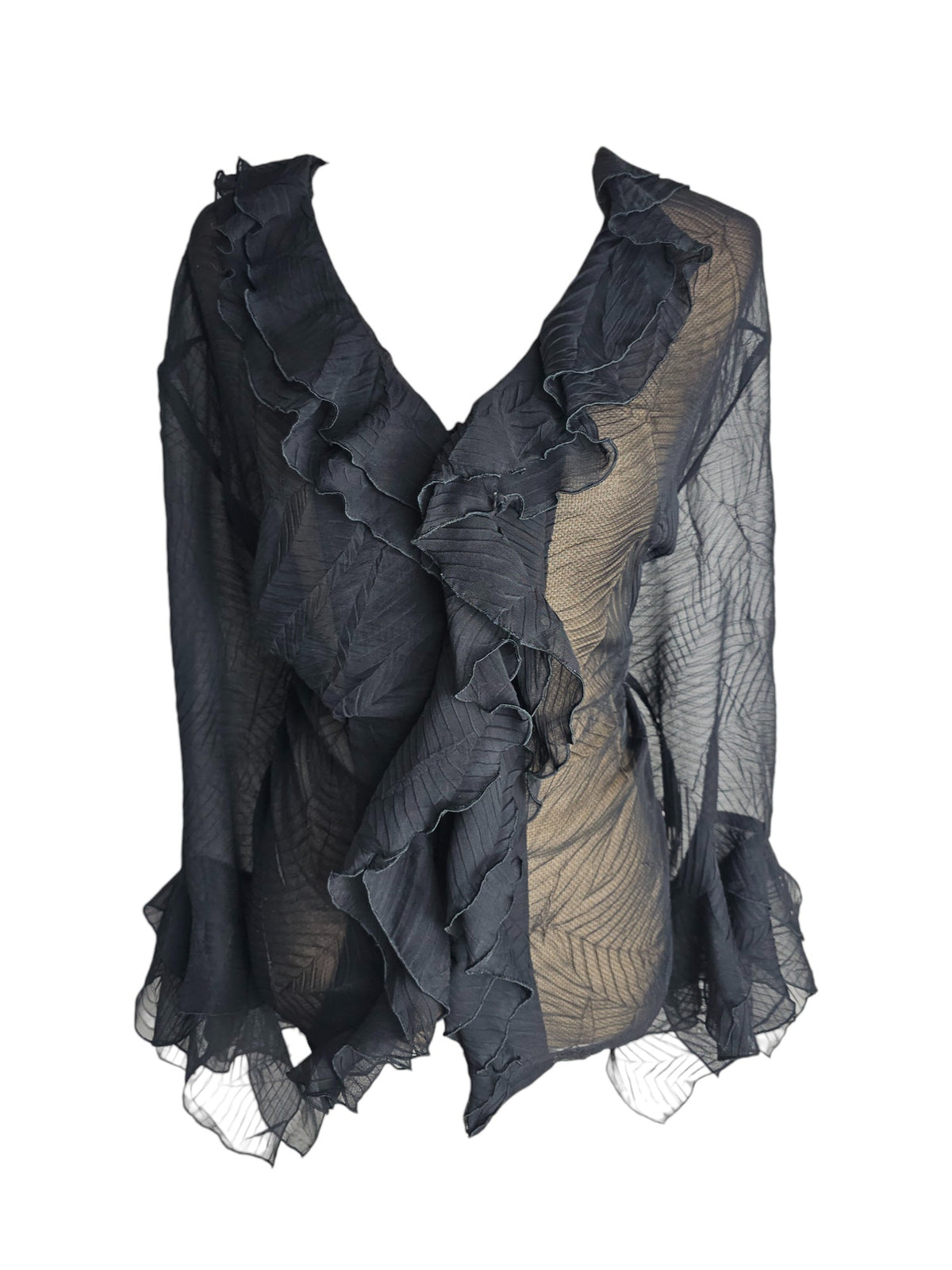Sheer Black Ruffle Blouse/Jacket with Bell Sleeves l One Size