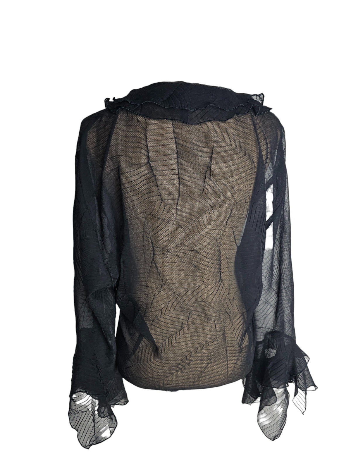 Sheer Black Ruffle Blouse/Jacket with Bell Sleeves l One Size